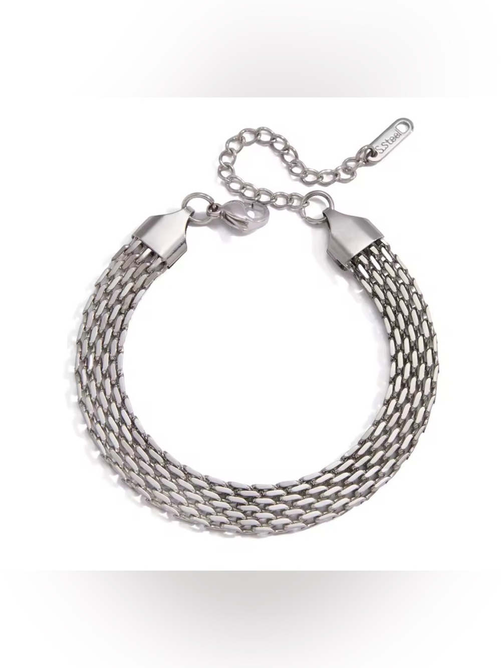 Stainless Steel Multi-Strand Silver Chain Bracelet